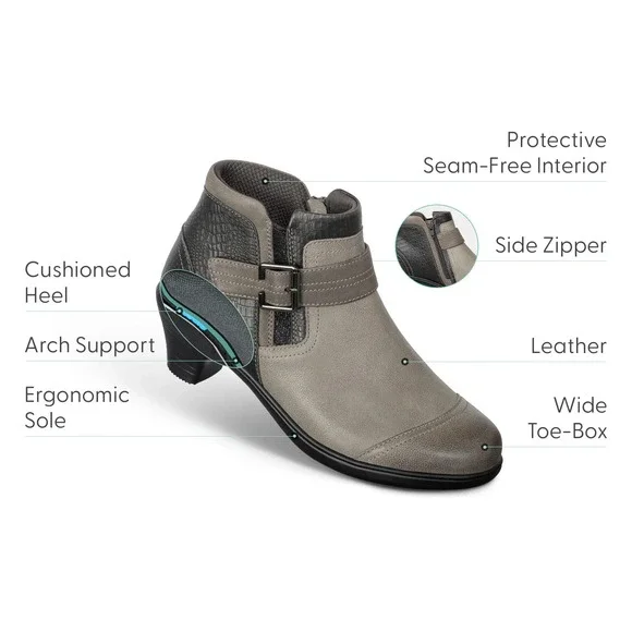 Orthofeet Bioheel Emma Ankle Boots‎ Brown Taupe Leather Buckle Heel 11
